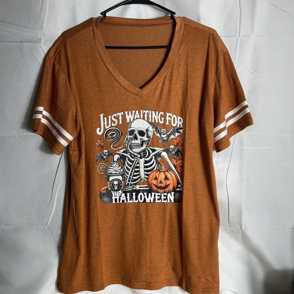 Just Waiting For Halloween Shirt Orange Womens Size Large